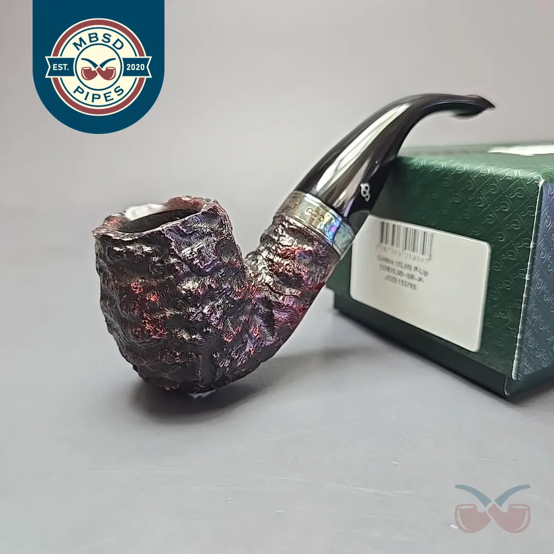 Peterson Cobble XL90 Rusticated & Sandblasted Bent Billiard w/ Silver Briar Pipe, New