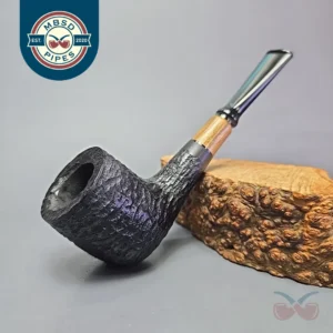 MBSD Briars by Piero Vitale Black Rusticated Billiard w/ Olivewood Briar Pipe, New
