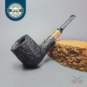 MBSD Briars by Piero Vitale Black Rusticated Billiard w/ Olivewood Briar Pipe, New