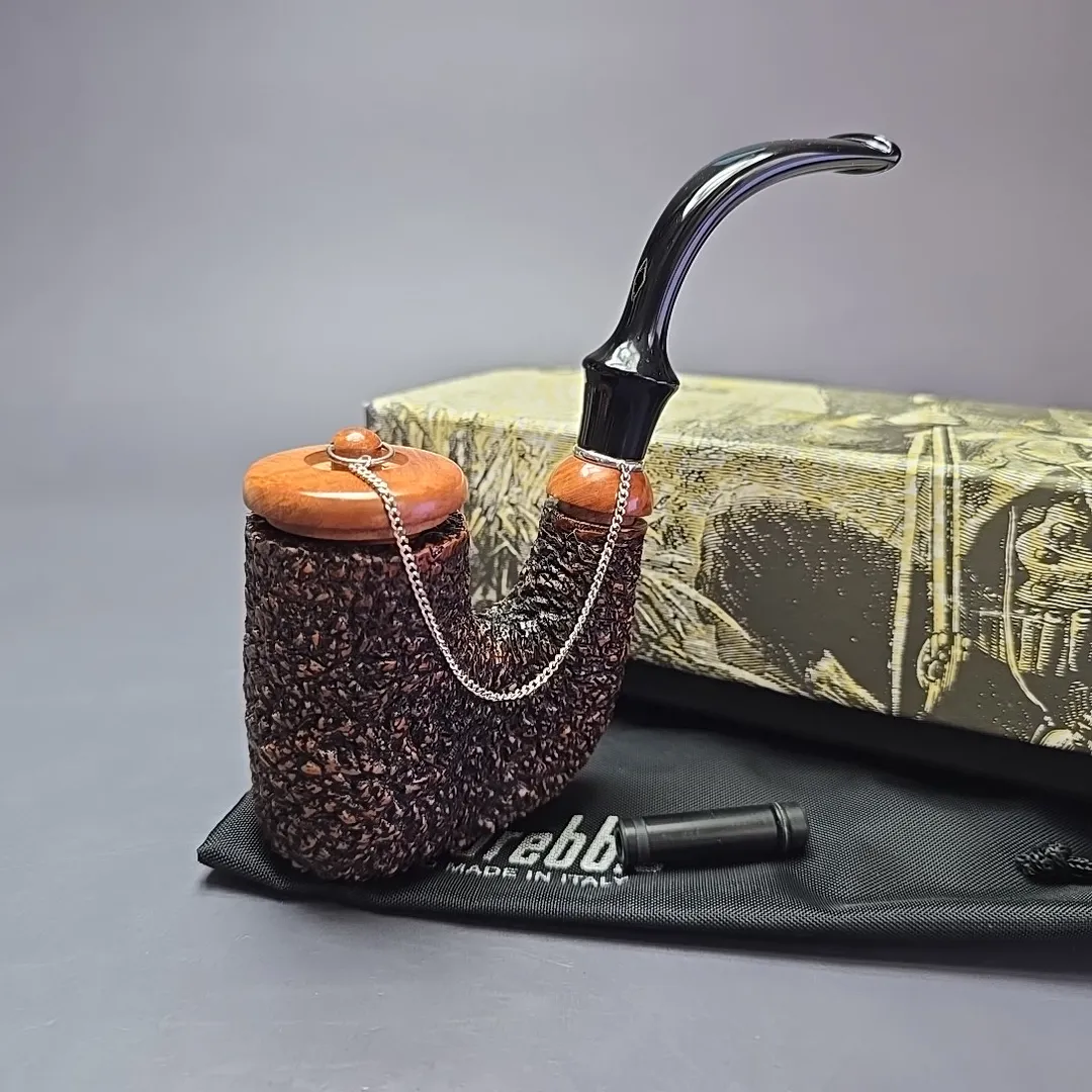 Brebbia Oom Paul Rocciata Rusticated Estate Briar Pipe, Unsmoked, 9mm - Image 2