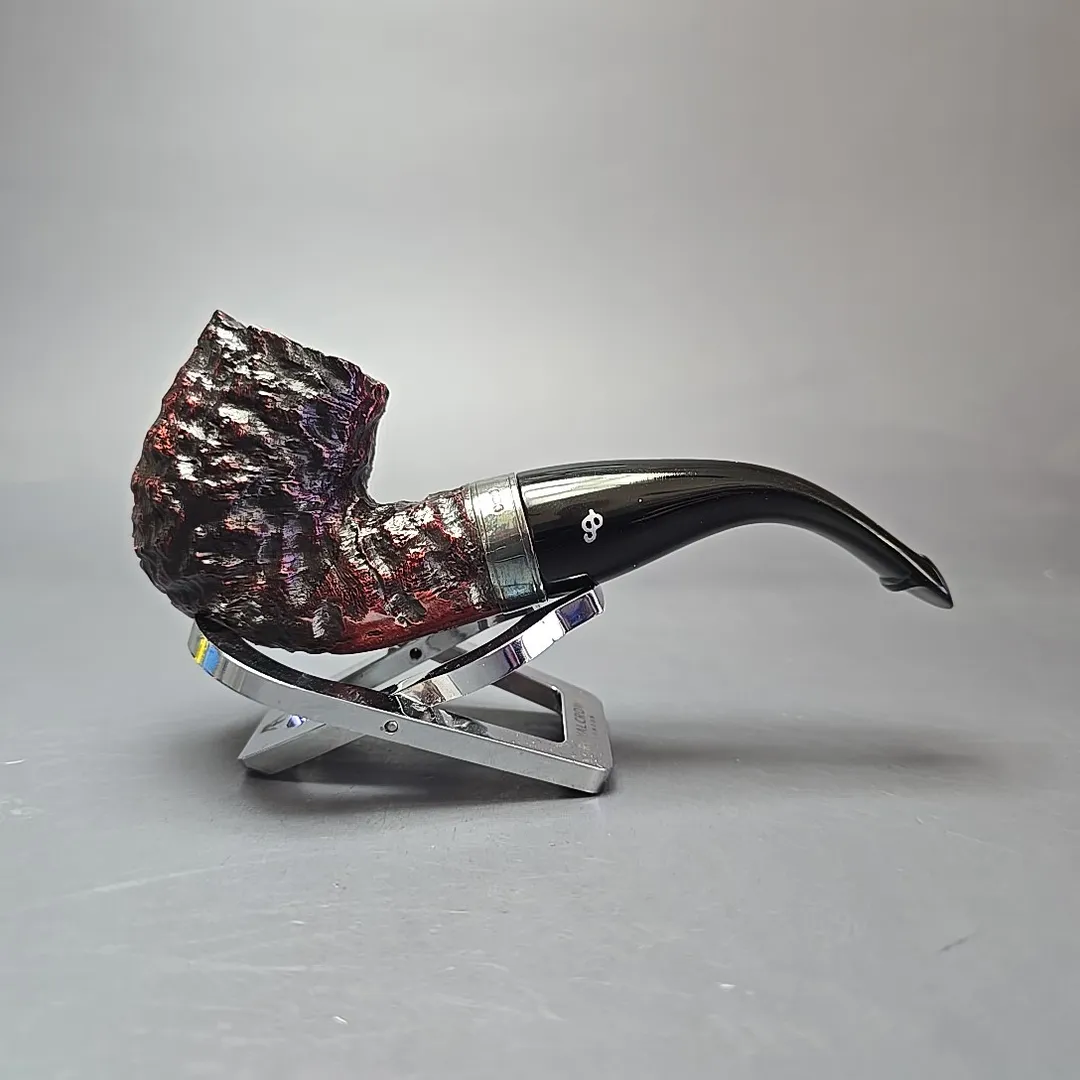 Peterson Cobble XL90 Rusticated & Sandblasted Bent Billiard w/ Silver Briar Pipe, New - Image 2