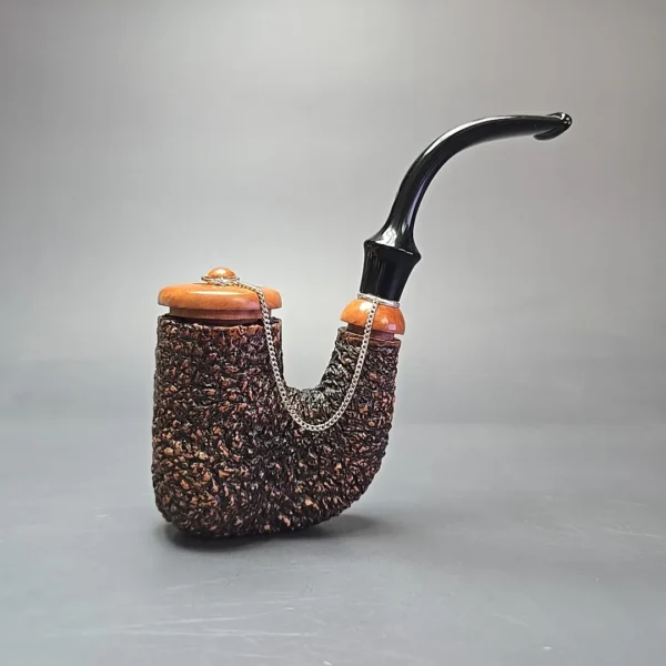 Brebbia Oom Paul Rocciata Rusticated Estate Briar Pipe, Unsmoked, 9mm - Image 3