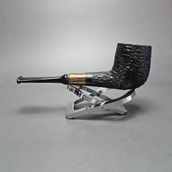 MBSD Briars by Piero Vitale Black Rusticated Billiard w/ Zebrawood Briar Pipe, New - Image 4