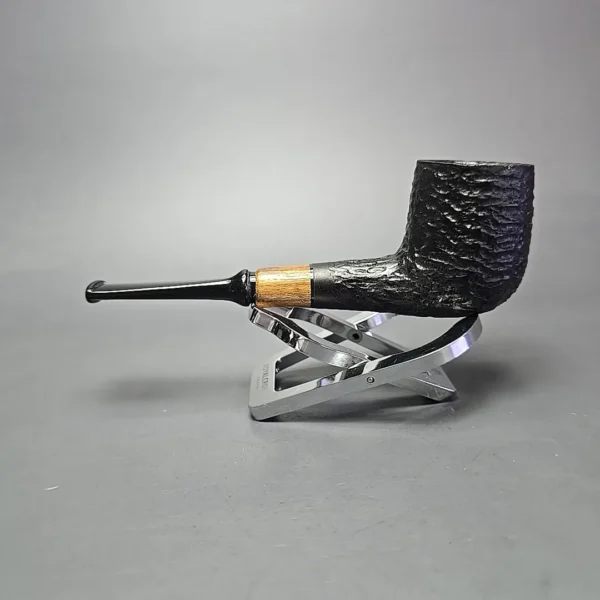 MBSD Briars by Piero Vitale Black Rusticated Billiard w/ Olivewood Briar Pipe, New - Image 4