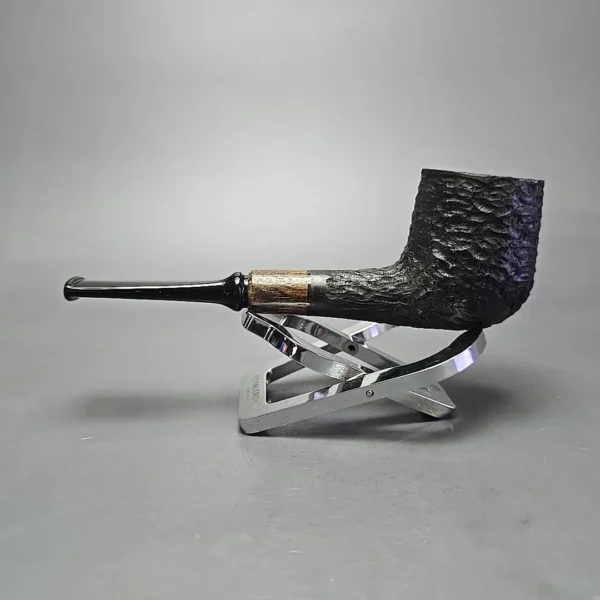 MBSD Briars by Piero Vitale Black Rusticated Billiard w/ Zebrawood Briar Pipe, New - Image 4