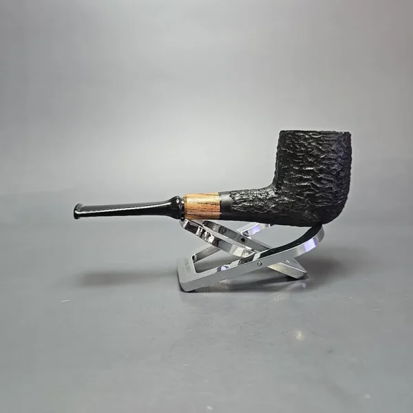 MBSD Briars by Piero Vitale Black Rusticated Billiard w/ Olivewood Briar Pipe, New - Image 4