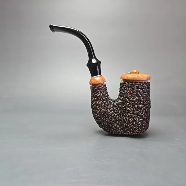 Brebbia Oom Paul Rocciata Rusticated Estate Briar Pipe, Unsmoked, 9mm - Image 5