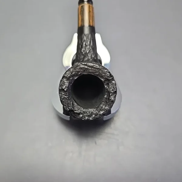 MBSD Briars by Piero Vitale Black Rusticated Billiard w/ Zebrawood Briar Pipe, New - Image 6