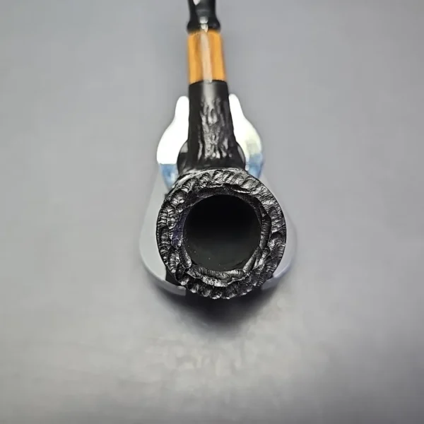 MBSD Briars by Piero Vitale Black Rusticated Billiard w/ Olivewood Briar Pipe, New - Image 6