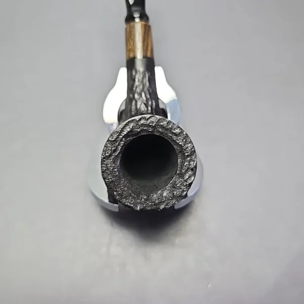 MBSD Briars by Piero Vitale Black Rusticated Billiard w/ Zebrawood Briar Pipe, New - Image 6