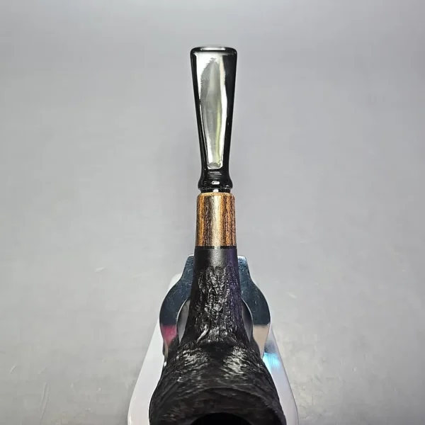 MBSD Briars by Piero Vitale Black Rusticated Billiard w/ Zebrawood Briar Pipe, New - Image 7