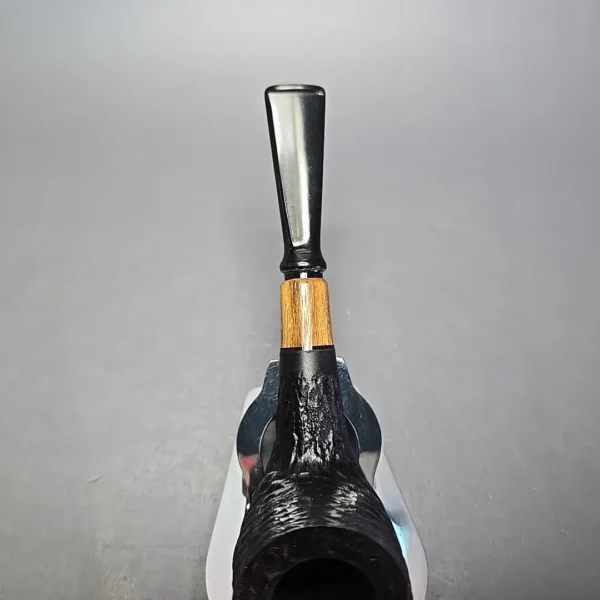 MBSD Briars by Piero Vitale Black Rusticated Billiard w/ Olivewood Briar Pipe, New - Image 7