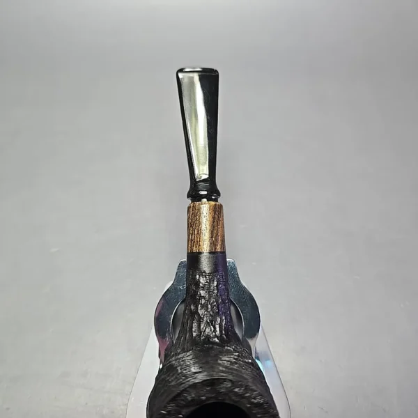 MBSD Briars by Piero Vitale Black Rusticated Billiard w/ Zebrawood Briar Pipe, New - Image 7