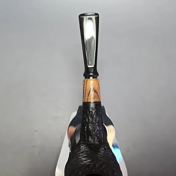 MBSD Briars by Piero Vitale Black Rusticated Billiard w/ Olivewood Briar Pipe, New - Image 7