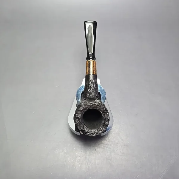 MBSD Briars by Piero Vitale Black Rusticated Billiard w/ Zebrawood Briar Pipe, New - Image 8