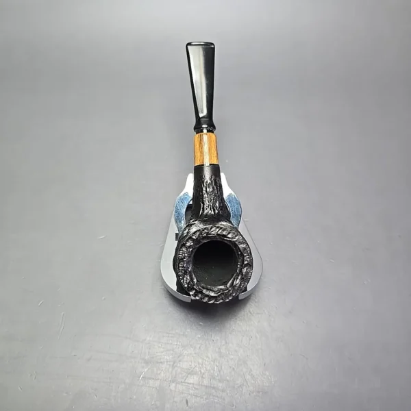 MBSD Briars by Piero Vitale Black Rusticated Billiard w/ Olivewood Briar Pipe, New - Image 8