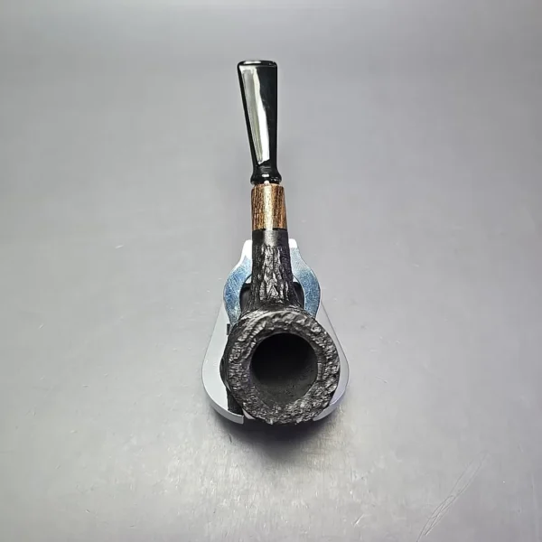 MBSD Briars by Piero Vitale Black Rusticated Billiard w/ Zebrawood Briar Pipe, New - Image 8