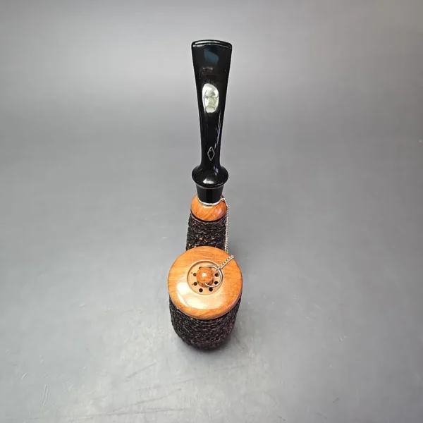 Brebbia Oom Paul Rocciata Rusticated Estate Briar Pipe, Unsmoked, 9mm - Image 9