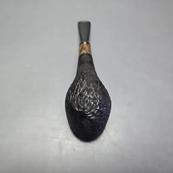 MBSD Briars by Piero Vitale Black Rusticated Billiard w/ Zebrawood Briar Pipe, New - Image 9