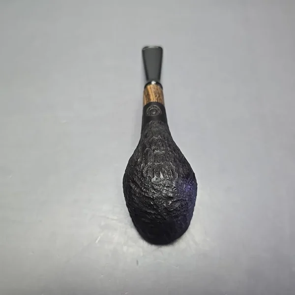 MBSD Briars by Piero Vitale Black Rusticated Billiard w/ Zebrawood Briar Pipe, New - Image 9