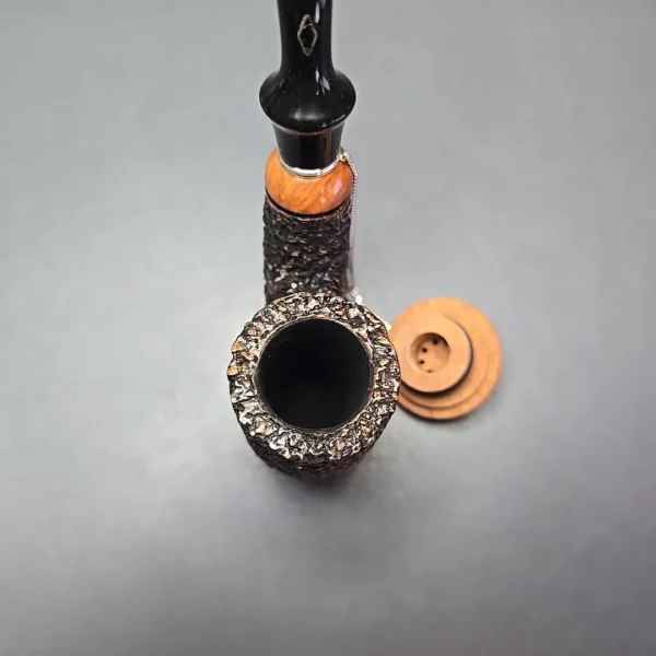 Brebbia Oom Paul Rocciata Rusticated Estate Briar Pipe, Unsmoked, 9mm - Image 10
