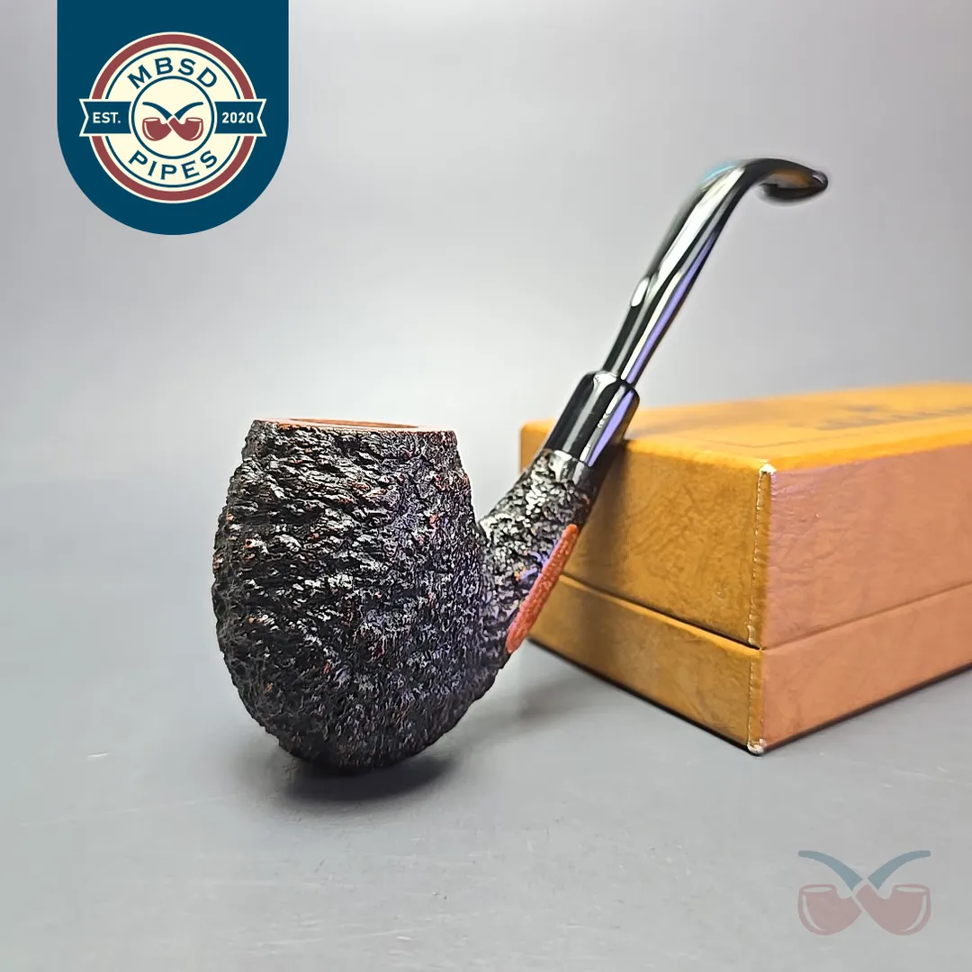 Castello Sea Rock Briar 4K Partially Rusticated Bent Egg Estate Briar Pipe, Unsmoked