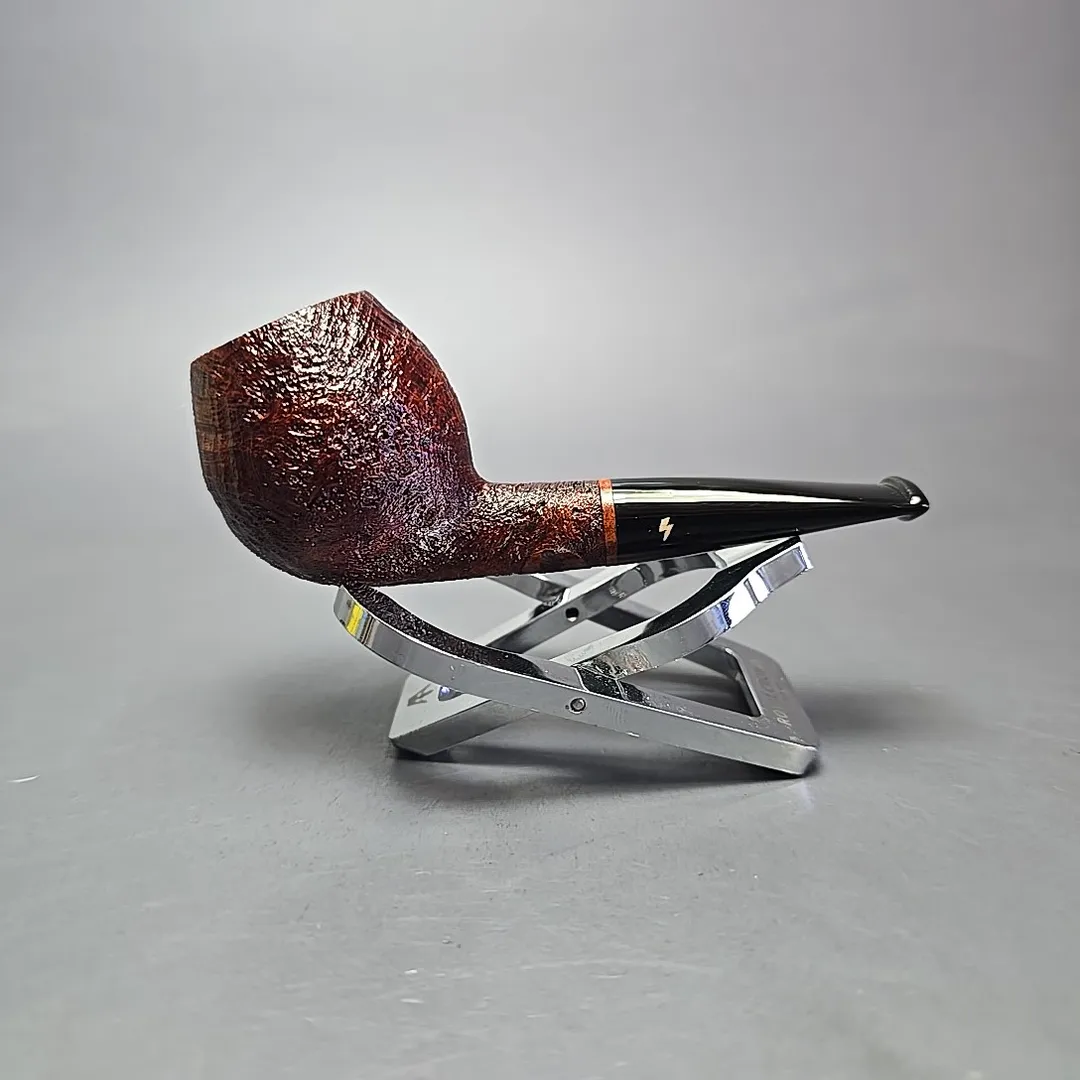 Moonshine MS07 Leather Sandblasted Devil Anse w/ Black Stem Briar Pipe, New - Image 2