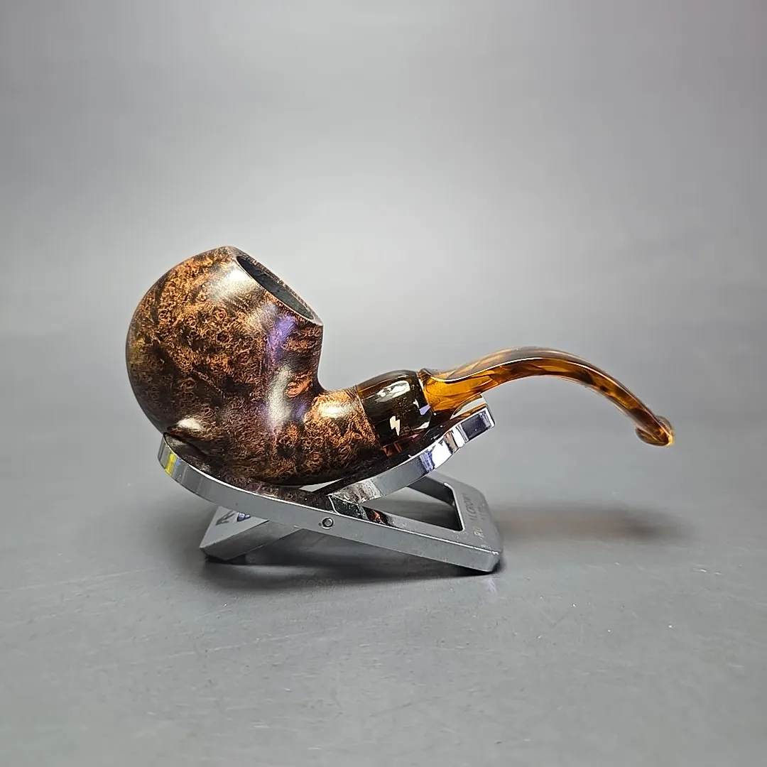 Moonshine MS12L Dark Smooth Long Stem Grapeshot w/ Tortoiseshell Stem Briar Pipe, New - Image 2