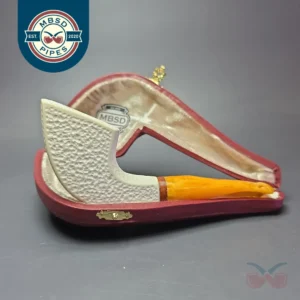 MBSD Meerschaum Deluxe Rusticated Panel Horn Block Meerschaum Pipe, Briar-Mortise, New