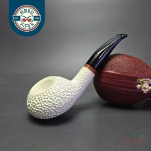 MBSD Meerschaum Deluxe Rusticated Author Block Meerschaum Pipe, Briar-Mortise, New