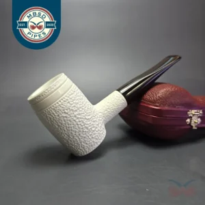 MBSD Meerschaum Deluxe Partially Rusticated Poker Block Meerschaum Pipe, Briar-Mortise, New