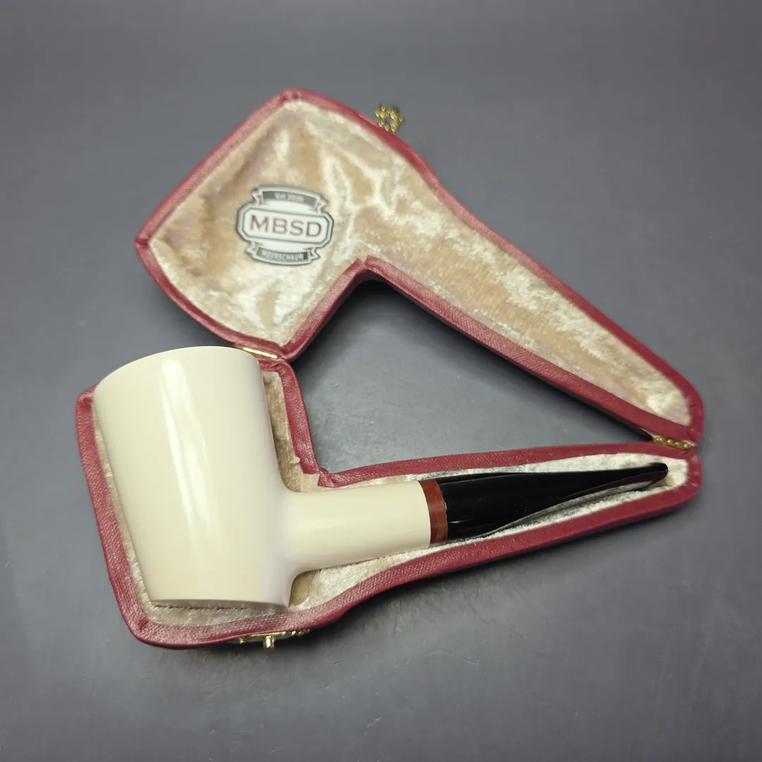 MBSD Meerschaum Deluxe Smooth Poker Block Meerschaum Pipe, Briar-Mortise, New, 9mm - Image 2