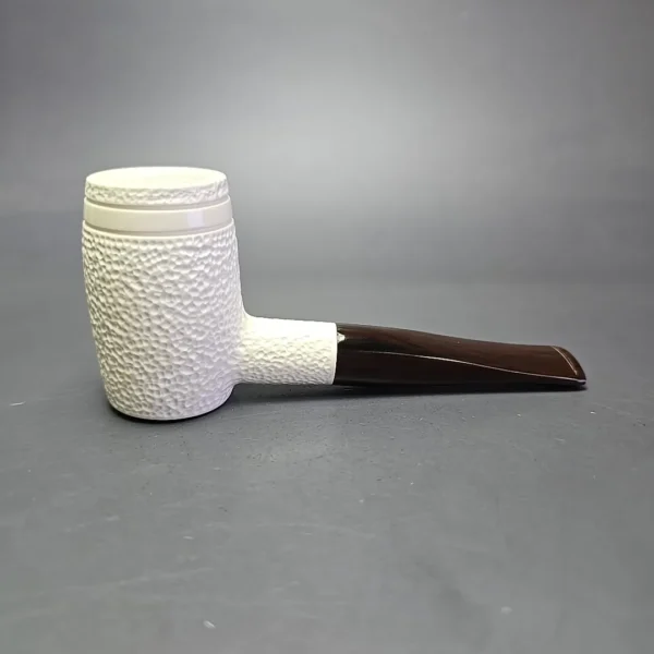 MBSD Meerschaum Deluxe Partially Rusticated Poker Block Meerschaum Pipe, Briar-Mortise, New - Image 3