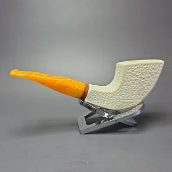 MBSD Meerschaum Deluxe Rusticated Panel Horn Block Meerschaum Pipe, Briar-Mortise, New - Image 5