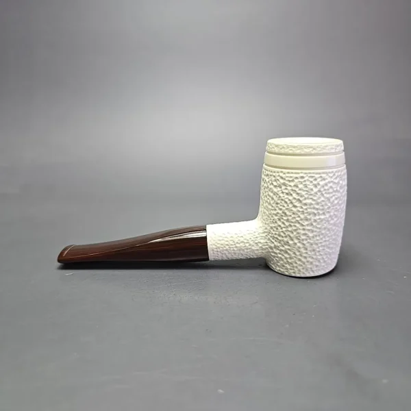 MBSD Meerschaum Deluxe Partially Rusticated Poker Block Meerschaum Pipe, Briar-Mortise, New - Image 5