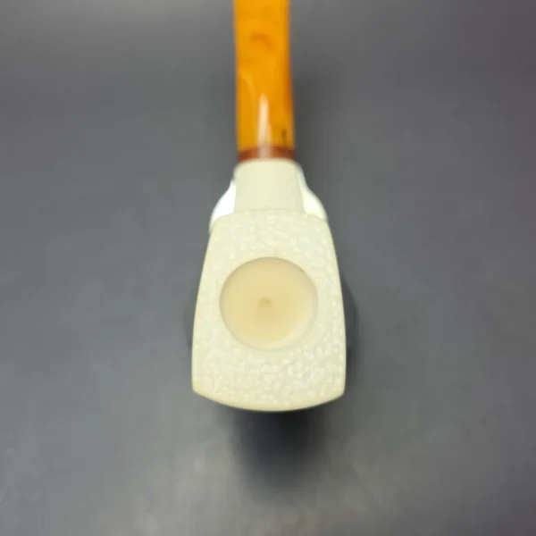 MBSD Meerschaum Deluxe Rusticated Panel Horn Block Meerschaum Pipe, Briar-Mortise, New - Image 6