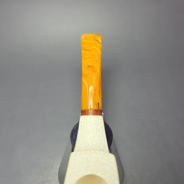 MBSD Meerschaum Deluxe Rusticated Panel Horn Block Meerschaum Pipe, Briar-Mortise, New - Image 7