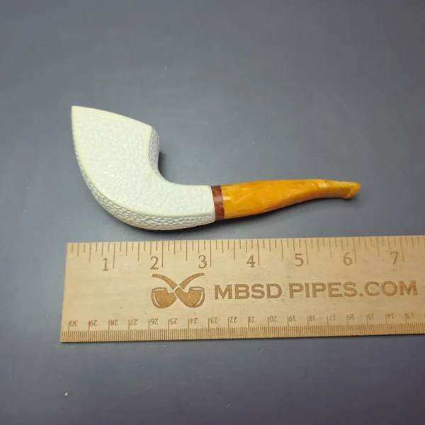 MBSD Meerschaum Deluxe Rusticated Panel Horn Block Meerschaum Pipe, Briar-Mortise, New - Image 9