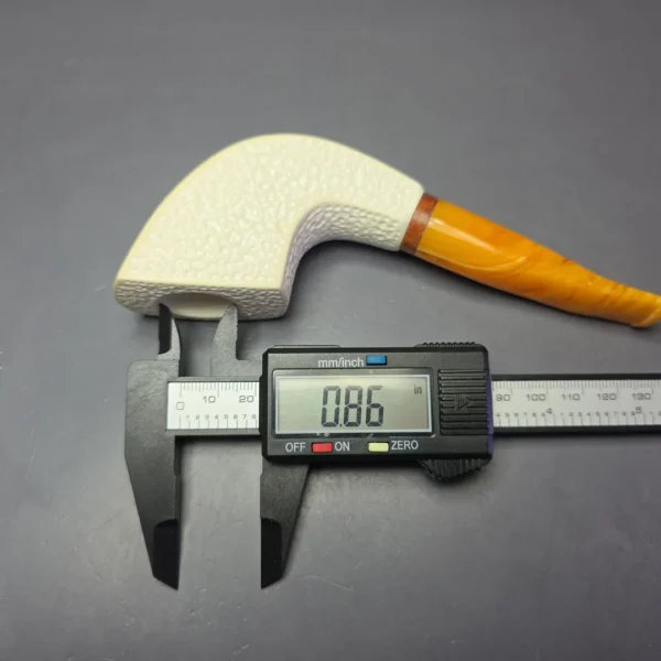 MBSD Meerschaum Deluxe Rusticated Panel Horn Block Meerschaum Pipe, Briar-Mortise, New - Image 10