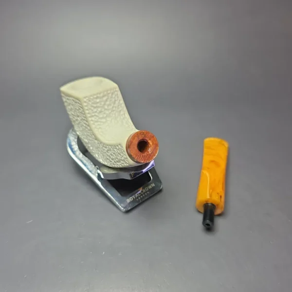 MBSD Meerschaum Deluxe Rusticated Panel Horn Block Meerschaum Pipe, Briar-Mortise, New - Image 11