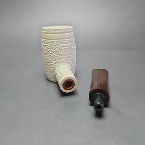 MBSD Meerschaum Deluxe Partially Rusticated Poker Block Meerschaum Pipe, Briar-Mortise, New - Image 12