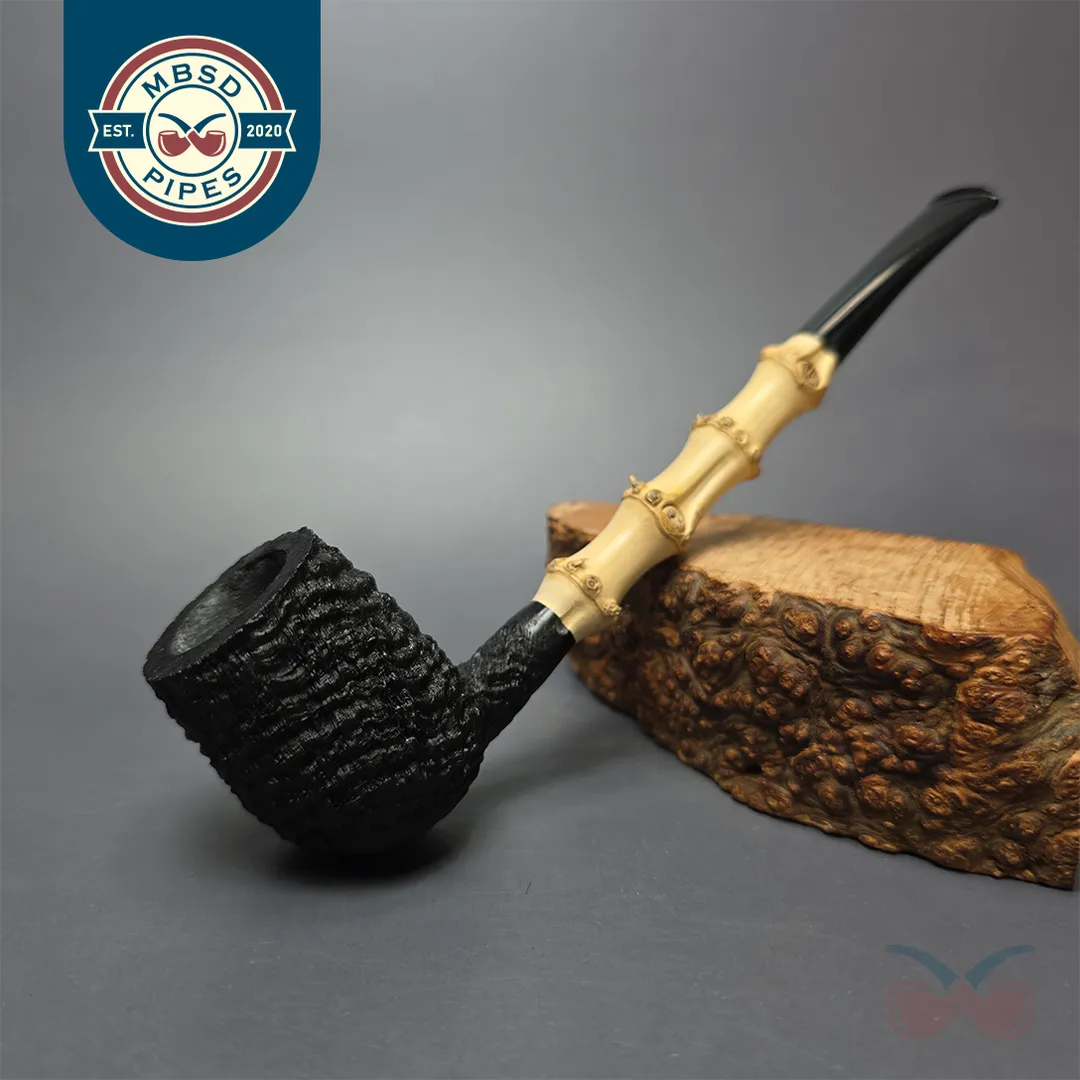 Pipe Tristan Sandblasted Billiard w/ Bamboo Handmade Briar Pipe, New