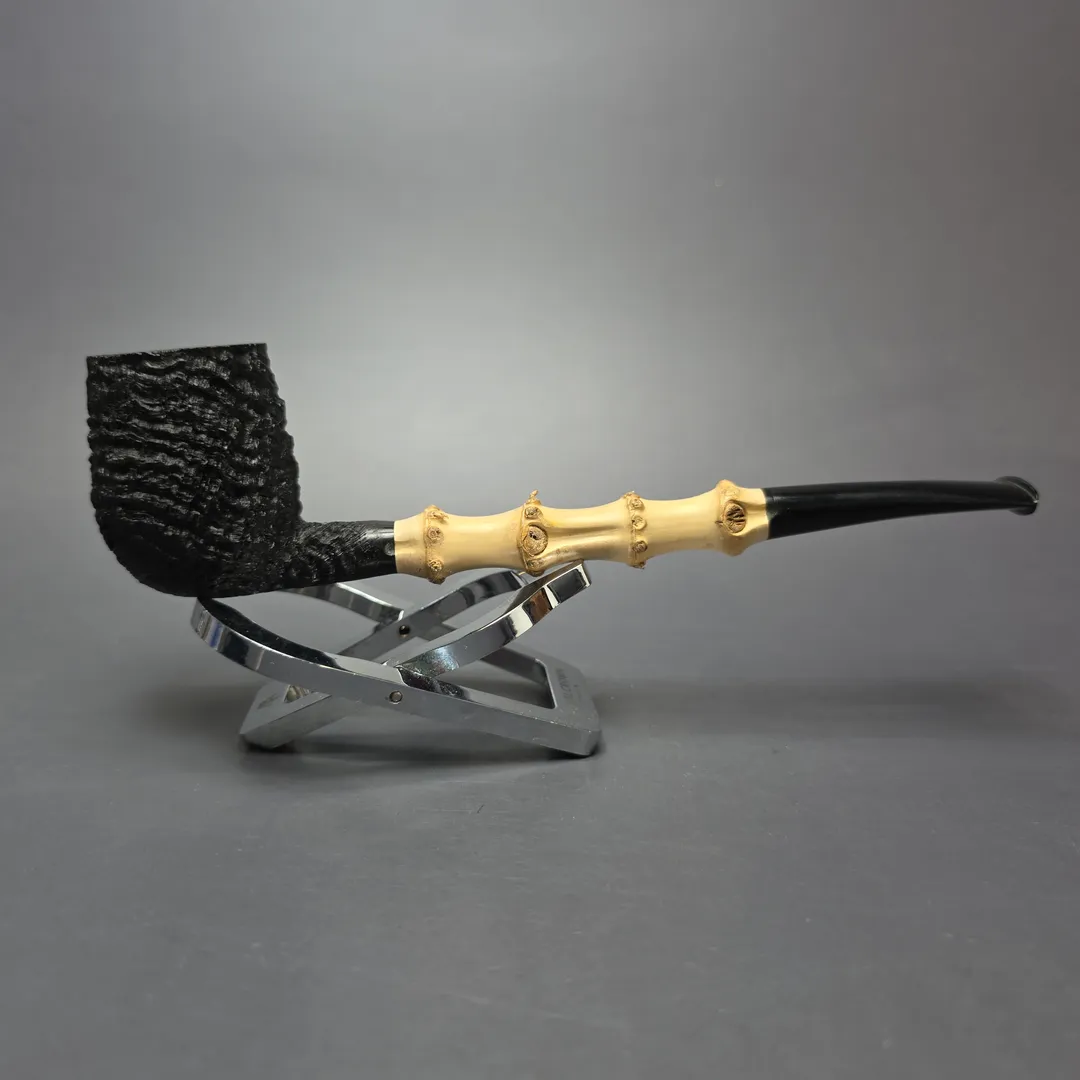 Pipe Tristan Sandblasted Billiard w/ Bamboo Handmade Briar Pipe, New - Image 2