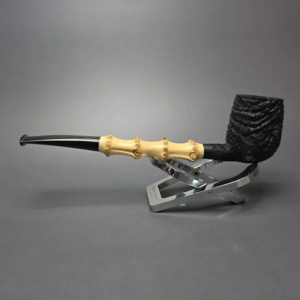 Pipe Tristan Sandblasted Billiard w/ Bamboo Handmade Briar Pipe, New - Image 4