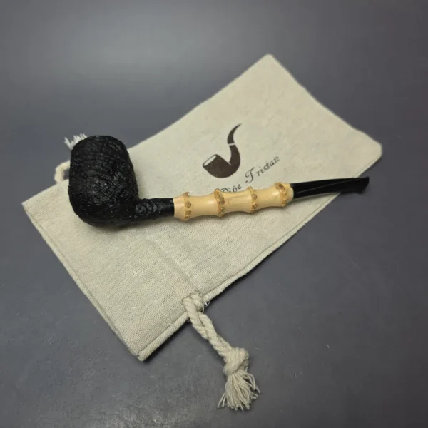 Pipe Tristan Sandblasted Billiard w/ Bamboo Handmade Briar Pipe, New - Image 12