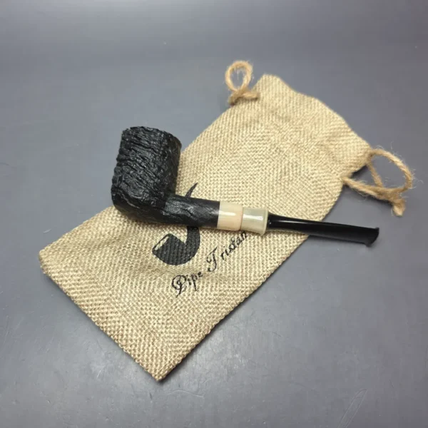 Pipe Tristan Sandblasted Billiard w/ Horn Handmade Briar Pipe, New - Image 13