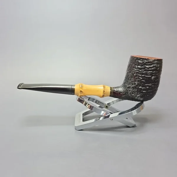 Stanwell (c.1980s-1990s) Partially Sandblasted Billiard w/ Bamboo Estate Briar Pipe, Danish Estates - Image 4