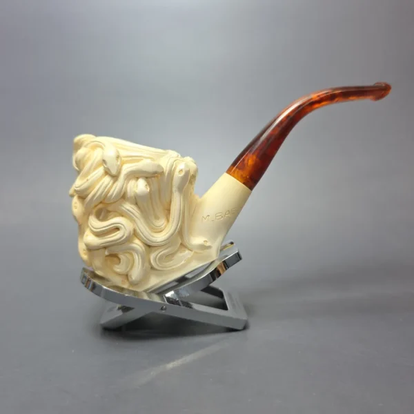 Mehmet Bassav Medusa Carved Estate Block Meerschaum Pipe, Unsmoked - Image 10