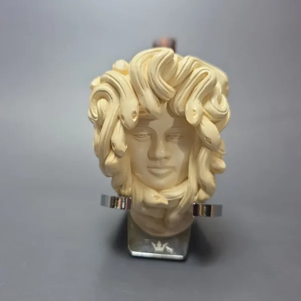 Mehmet Bassav Medusa Carved Estate Block Meerschaum Pipe, Unsmoked - Image 7