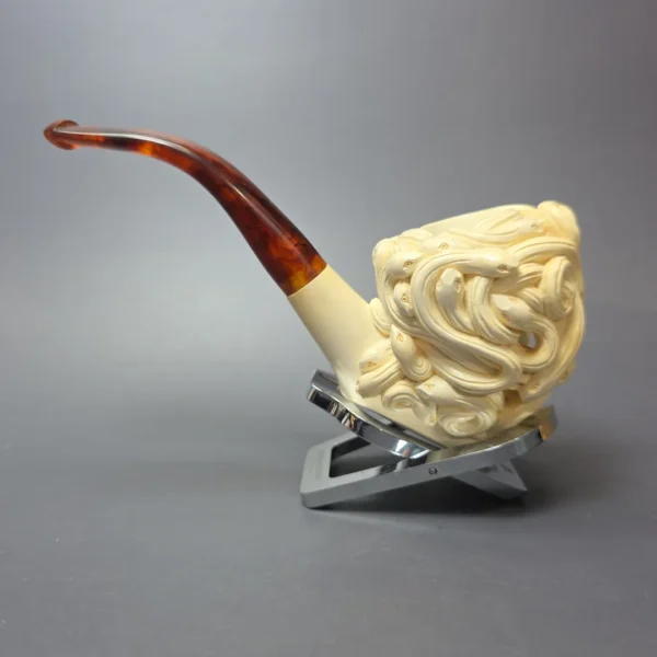 Mehmet Bassav Medusa Carved Estate Block Meerschaum Pipe, Unsmoked - Image 8